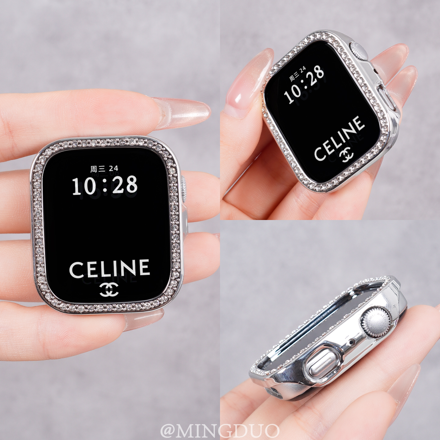 鸣铎新款亮钻保护壳适用华为FIT4手表壳watch fit4/3银色壳膜表套