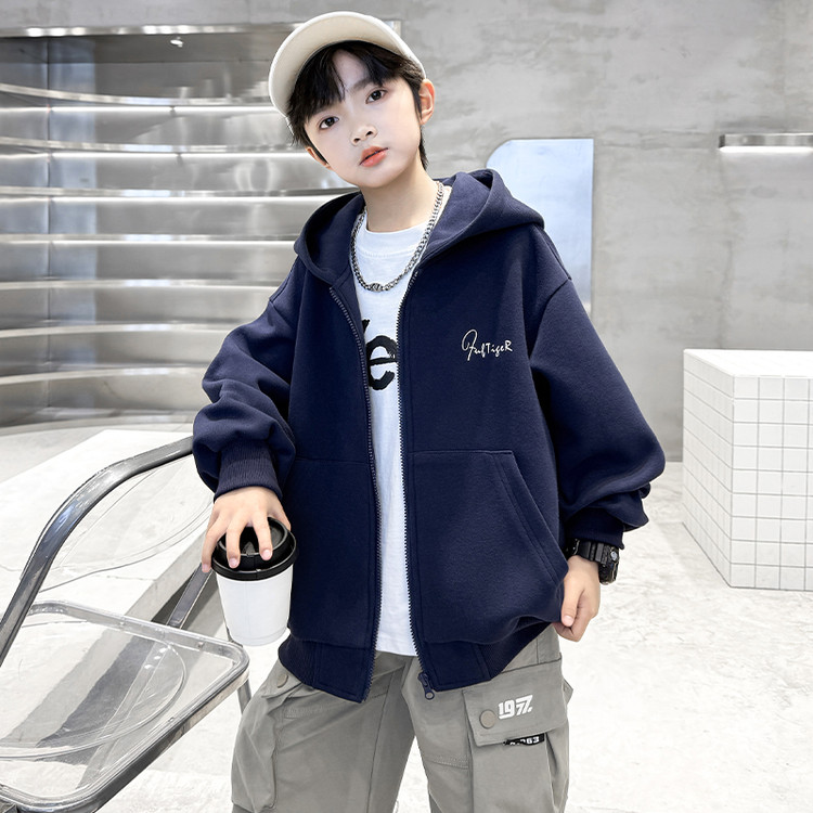 男童外套春秋款2025新款中大儿童秋季连帽上衣男孩秋装卫衣开衫潮