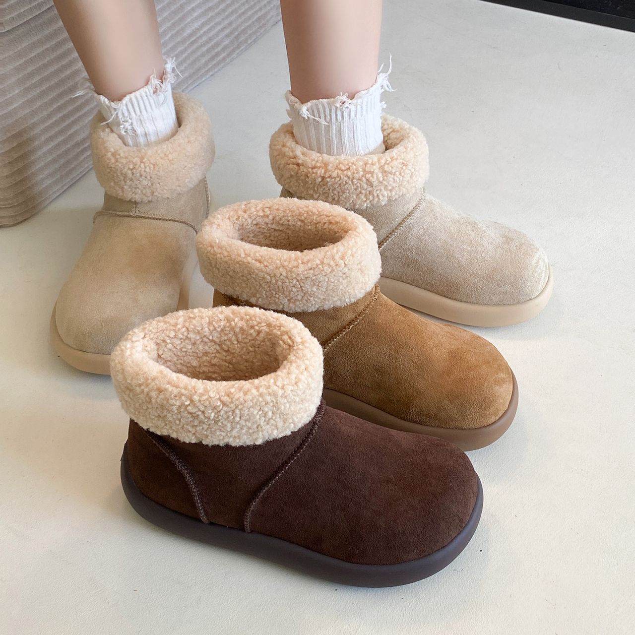 冬季雪地靴女款2025新款时尚厚底加绒加厚保暖棉靴毛毛短靴子棉鞋