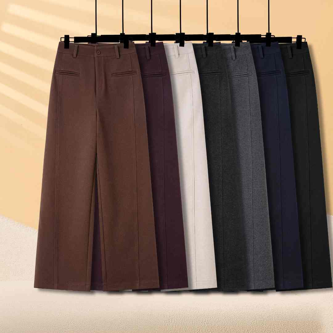 澳洲羊毛秋冬加厚直筒时尚百搭舒适高腰休闲宽松垂感长裤-5912