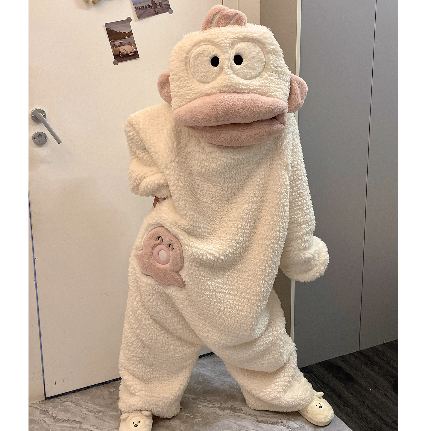 原版小丑鱼睡衣情侣珊瑚绒加厚冬季大码睡袍卡通大嘴鱼搞怪家居服