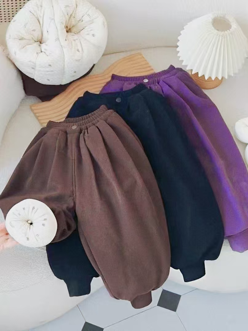 加厚一条过冬温变4层加棉儿童木棉绒裤子男女童灯笼裤子韩版宽松