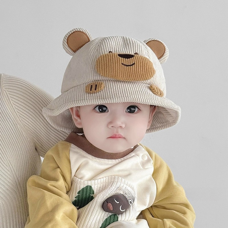 婴儿帽子秋冬季保暖防风可爱宝宝渔夫帽男女童小月龄超萌小熊盆帽