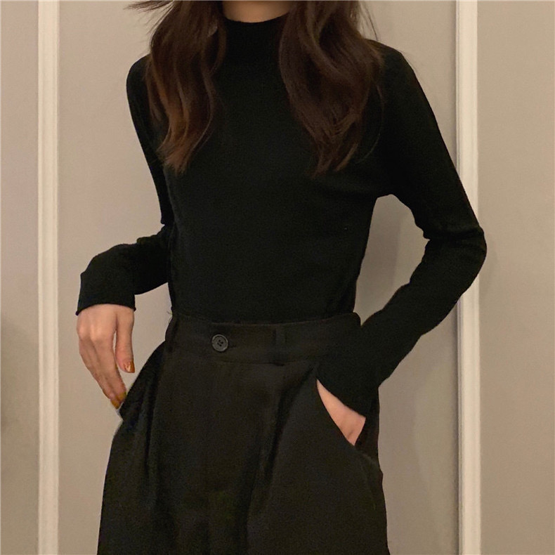 8158纯色半高领打底衫女秋季外穿针织衫新款百搭毛衣内搭针织上衣