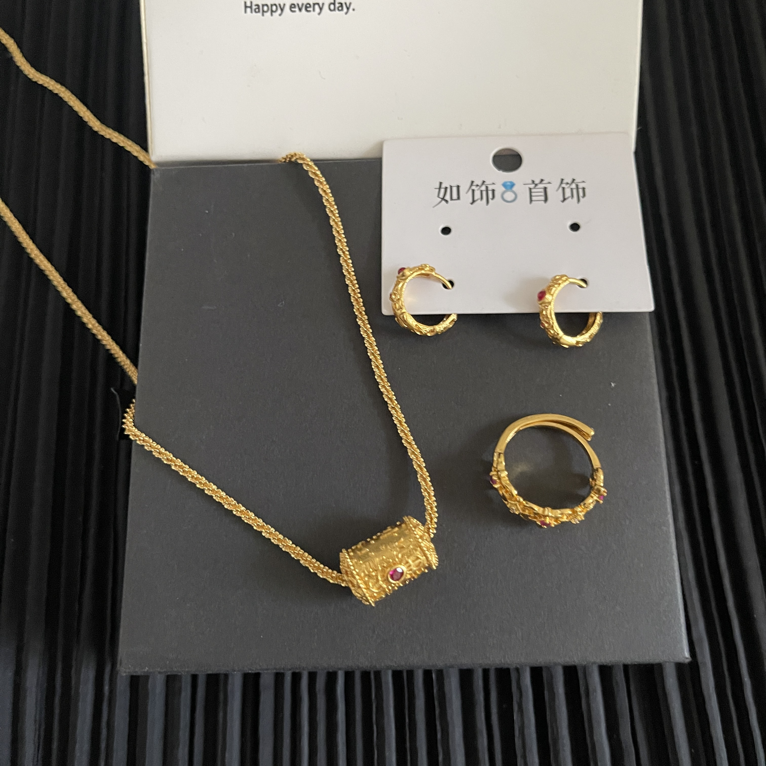 铜合金项链 如饰 古法圆圈三件套套装百搭精美简约气质