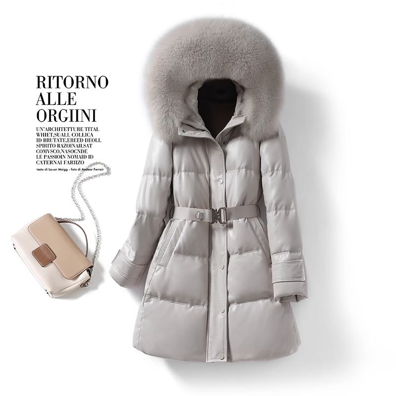 海宁真皮皮衣羽绒服女中长款绵羊皮2025新款冬季小个子狐狸毛外套