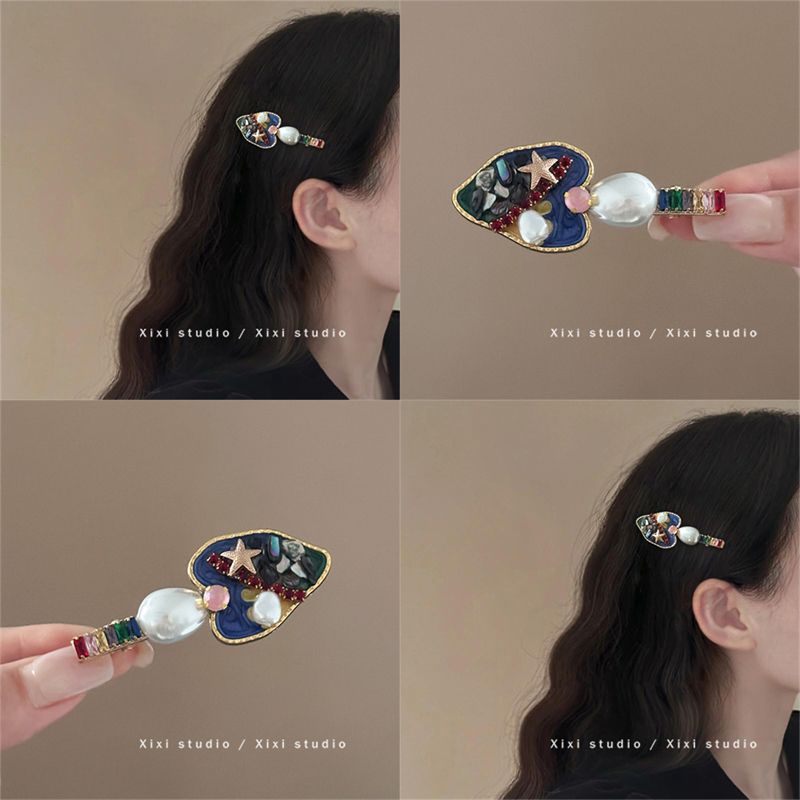 浪漫下沉！爱心珍珠刘海夹！巴洛克发夹高级感侧边夹盘发器碎发夹