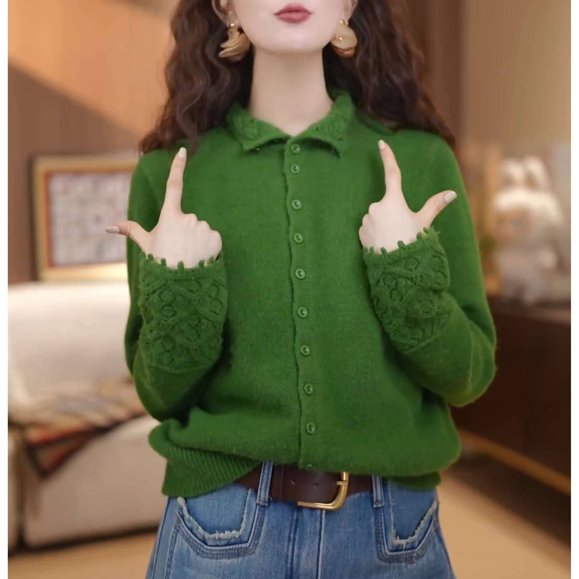 2026春季新款镂空设计时尚洋气长袖小衫百搭显瘦蕾丝针织衫上衣女