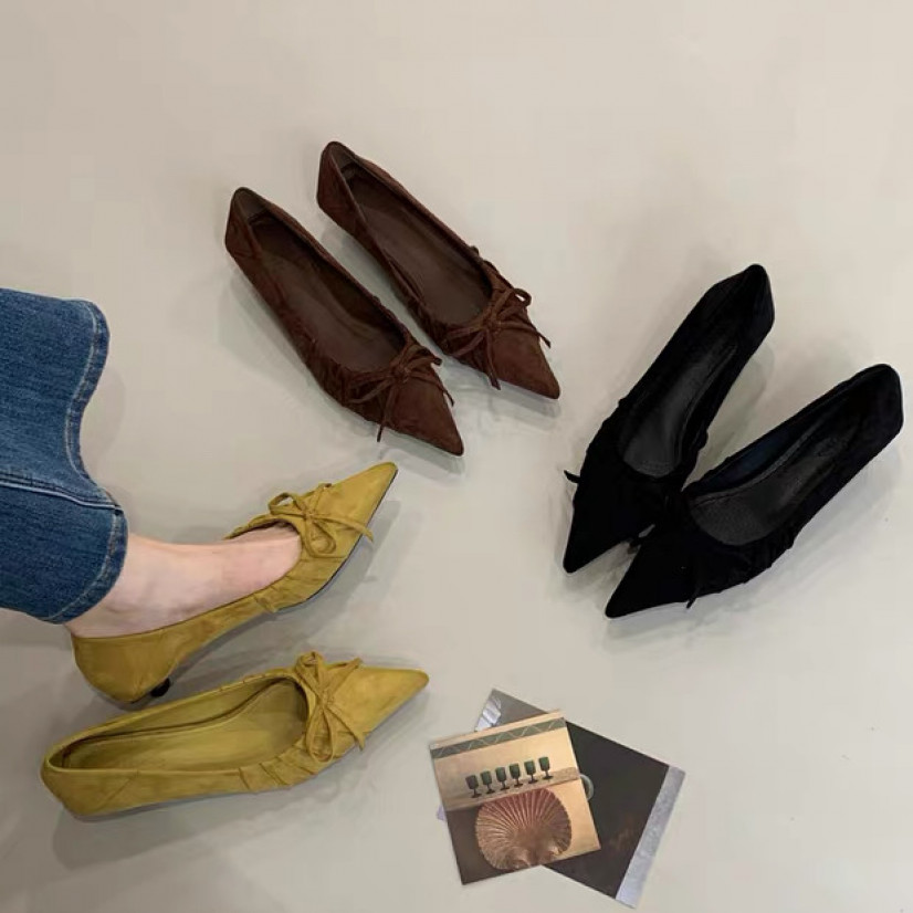 2025秋季新款蝴蝶结小猫跟浅口单鞋气质百搭法式通勤细跟高跟鞋