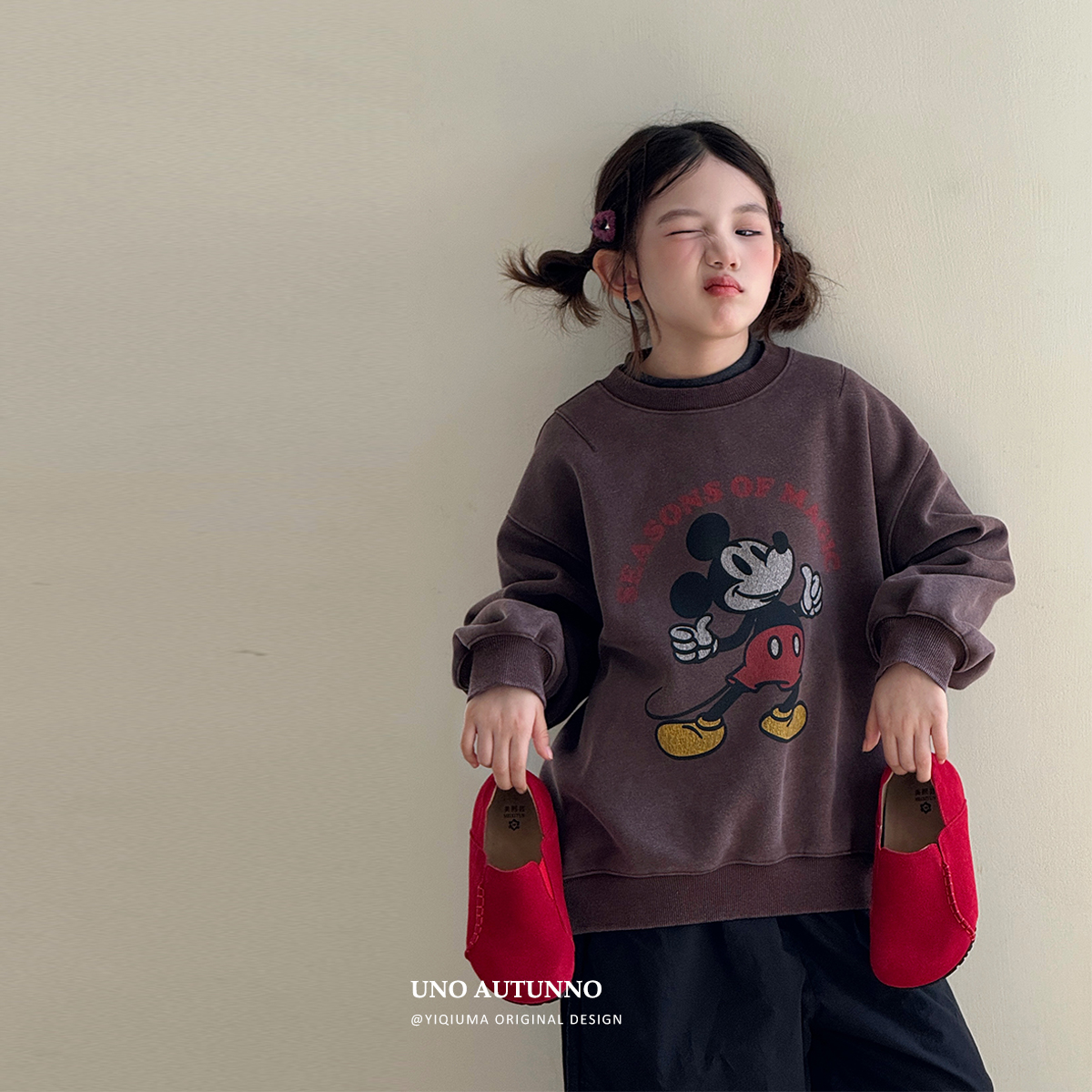 「UNO AUTUNNO」【老薯先生】洗褪云舒棉女中大童冬季加绒卫衣GD2443