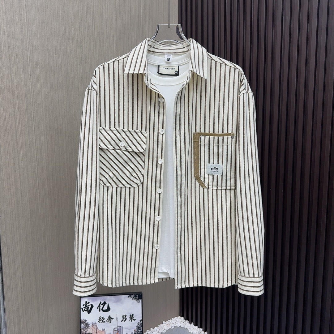 尚亿901秋季新款时尚潮流衬衣经典条纹翻领衬衫休闲男士衬衣外套