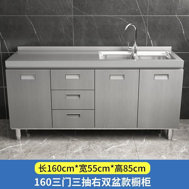 全不锈钢橱柜厨房304家用简易灶台储物收纳碗柜一体餐边柜小户型