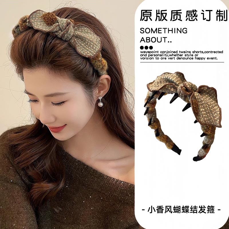 复古小香风蝴蝶结发箍女高颅顶秋冬洗脸专用头箍压发卡头饰发饰