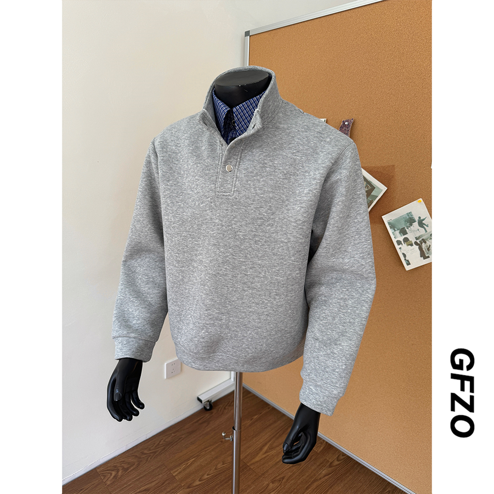 秋季新款蓝色格子假两件立领卫衣男休闲复古老钱风系外套上衣