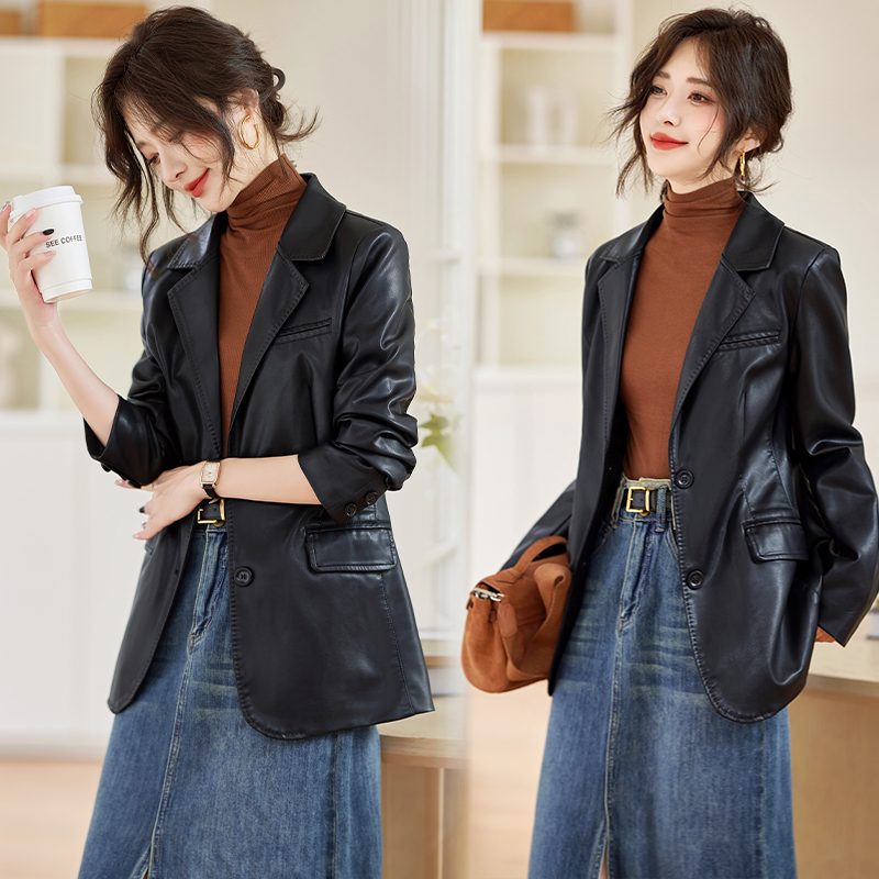 海宁真皮西装皮衣女2025新款爆款春秋韩版气质绵羊皮皮夹克外套女