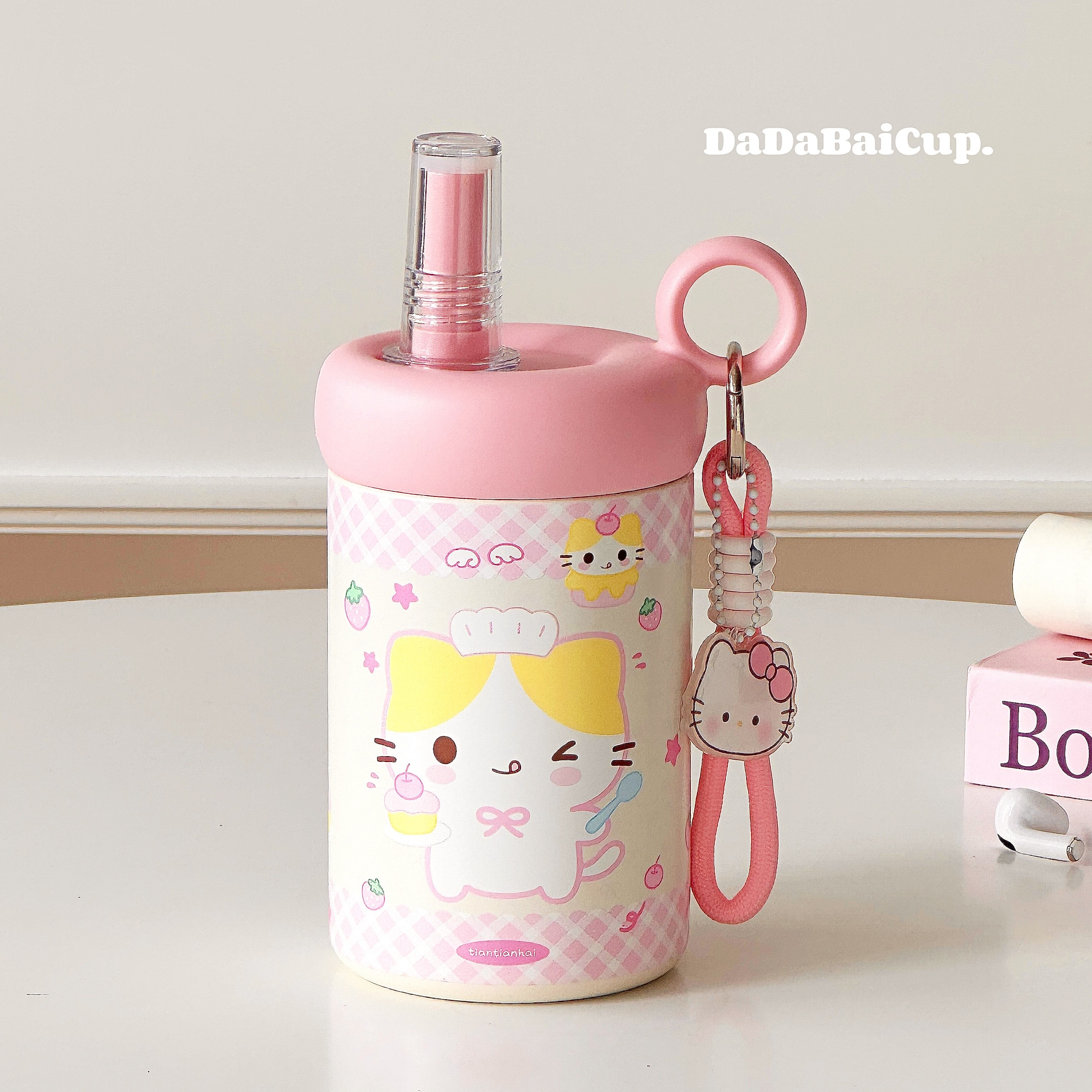 棉花糖猫可爱萌保温杯女生高颜值吸管水杯学生杯子不锈钢可携式小