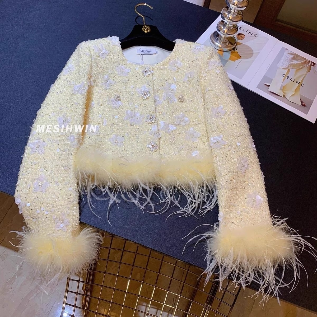 法式富家千金小香风充绒内胆外套女秋冬重工亮片气质时尚洋气上衣