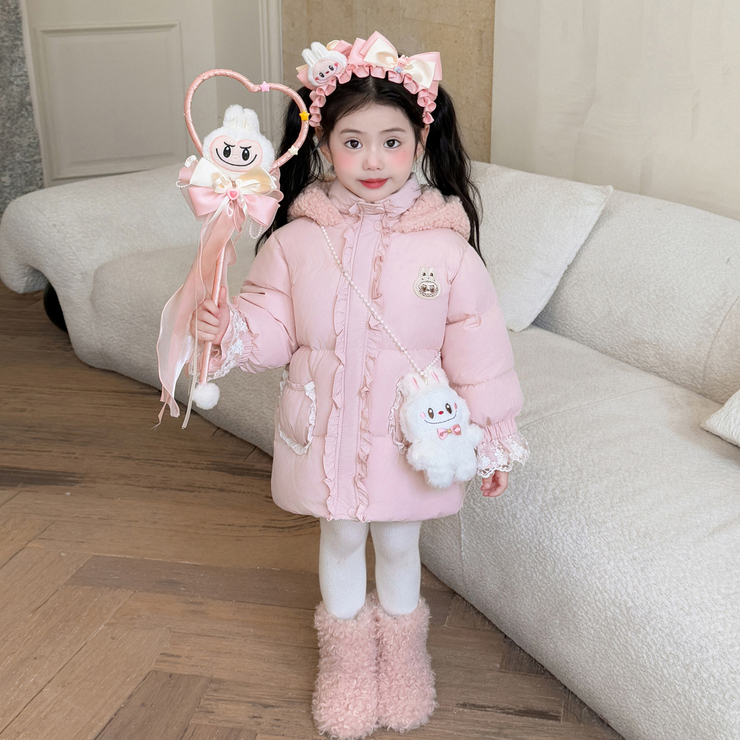 YeeHoO英氏【断码】女童卡通棉服儿童冬季加厚中长款棉袄2026新款