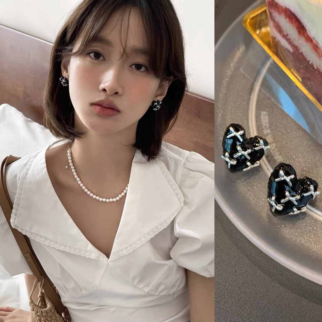 铜合金耳饰 925银针小香风蝴蝶结爱心耳钉小众高级感轻奢精致耳饰