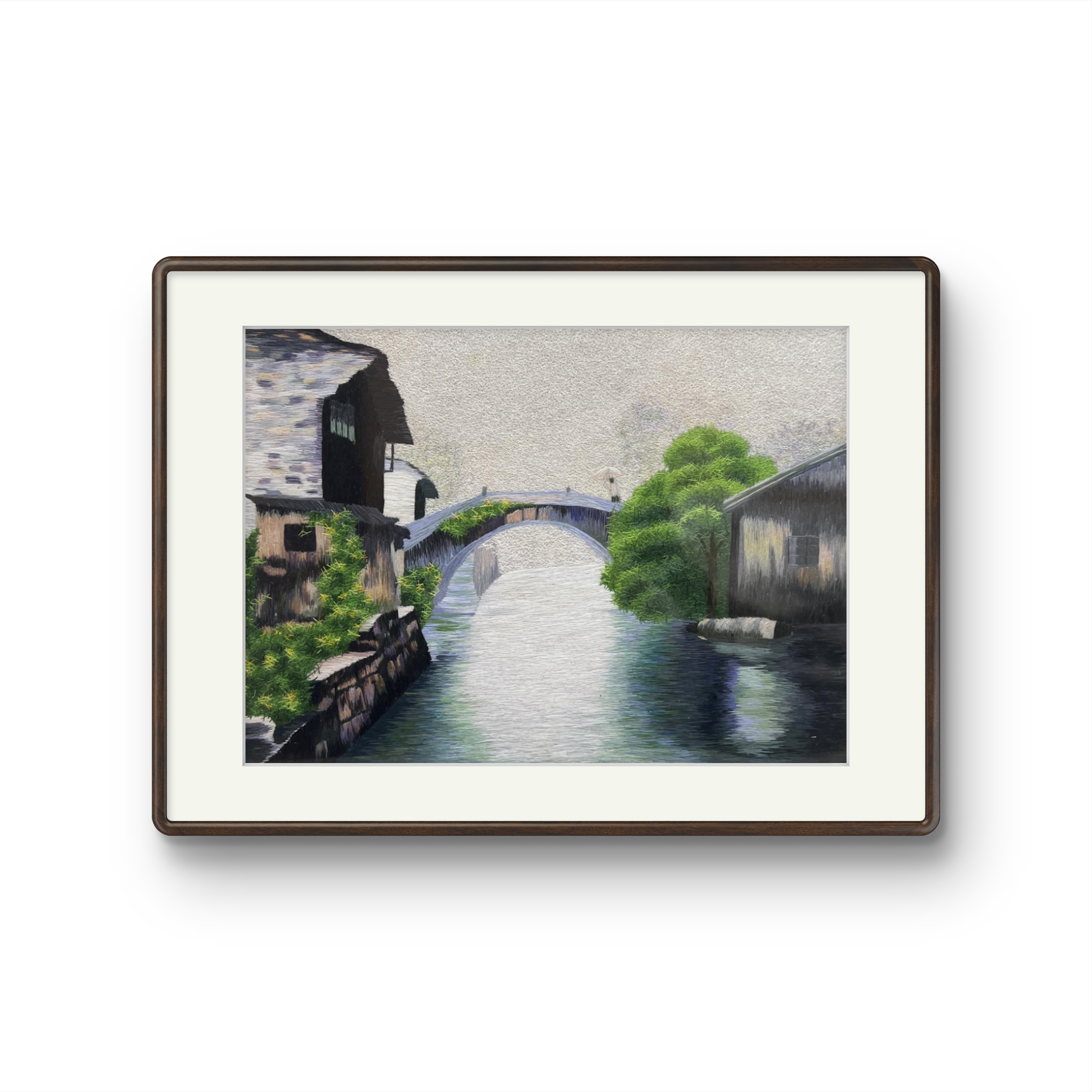 ZP手工非遗苏绣宝应乱针绣江南水乡可挂书房客厅玄关办公室送画框