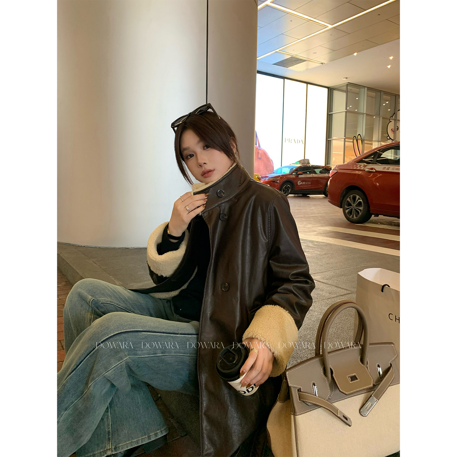 大婉酱微胖定制【旧时光胶片】冬季韩系设计感PU皮内绒皮外套 1258D