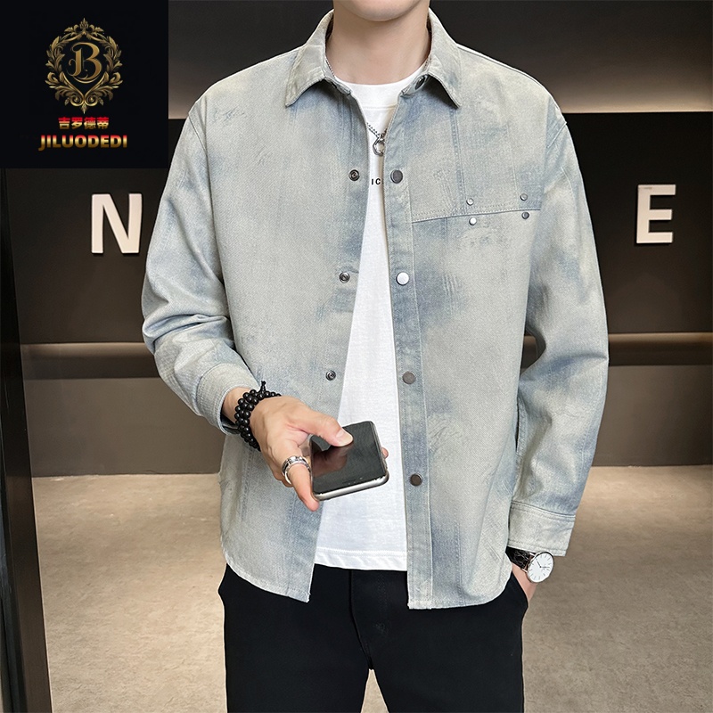 2025新款男士牛仔衬衣外套春秋潮流时尚休闲帅气高级感翻领薄夹克