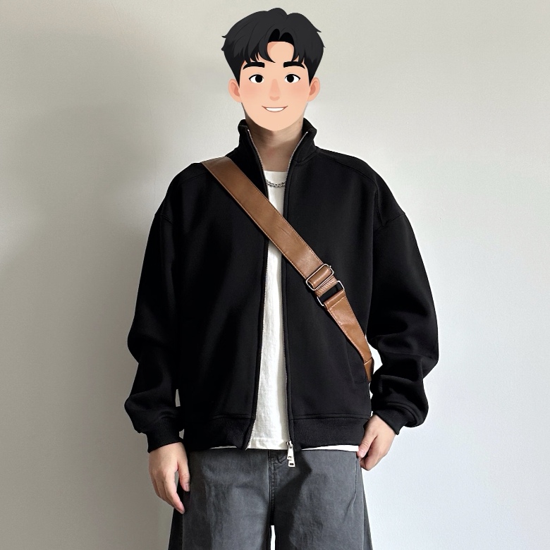 男式男士立领卫衣夹克秋季韩版纯色双拉链外套春秋潮牌时尚开衫男