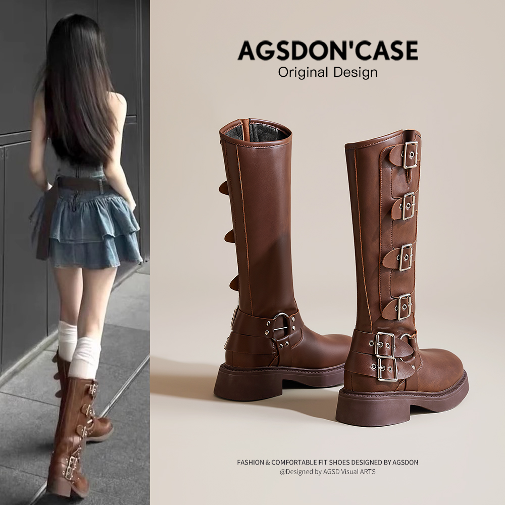 新疆草原西部靴女2025新款夏秋季美拉德骑士靴子女长筒靴瘦瘦靴