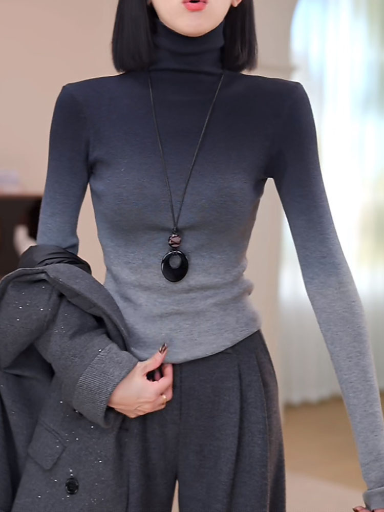 晕染渐变色堆堆高领针织衫女2025秋冬新款内搭打底衫修身设计上衣