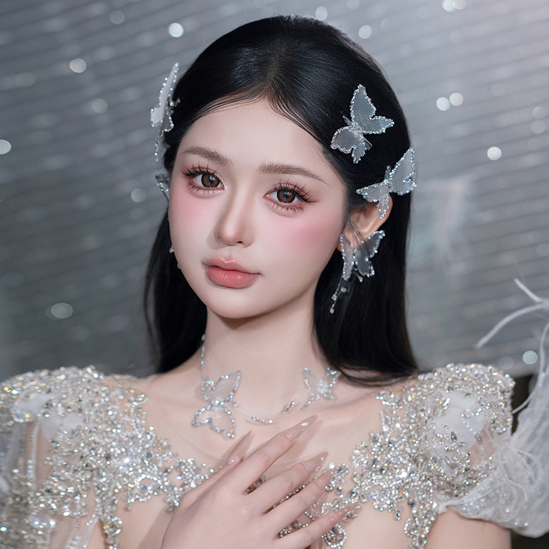 新娘头饰水晶蝴蝶发饰结婚婚纱礼服配饰高级感超仙气质百搭甜美