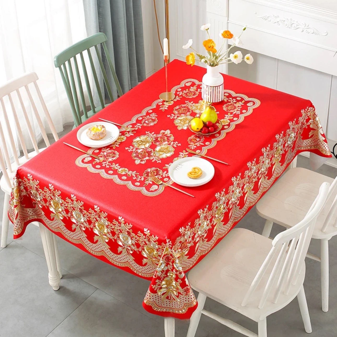 【新品】2025中式新年防水免洗桌布防油防油又防烫喜庆长方形桌旗