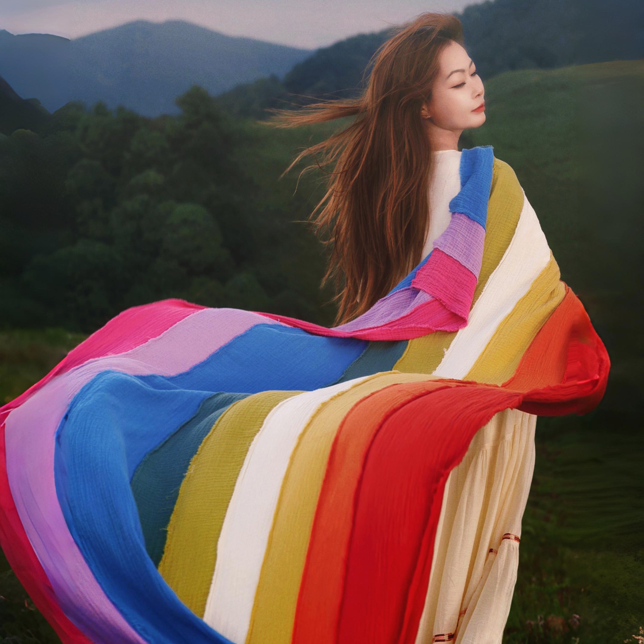 【董艺旅行穿搭】彩虹围巾9色拼接民族风长披肩旅游新疆青甘必备