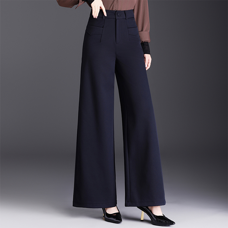 藏蓝色阔腿裤女2025秋季新款高腰显瘦西装直筒裤垂感长裤休闲裤
