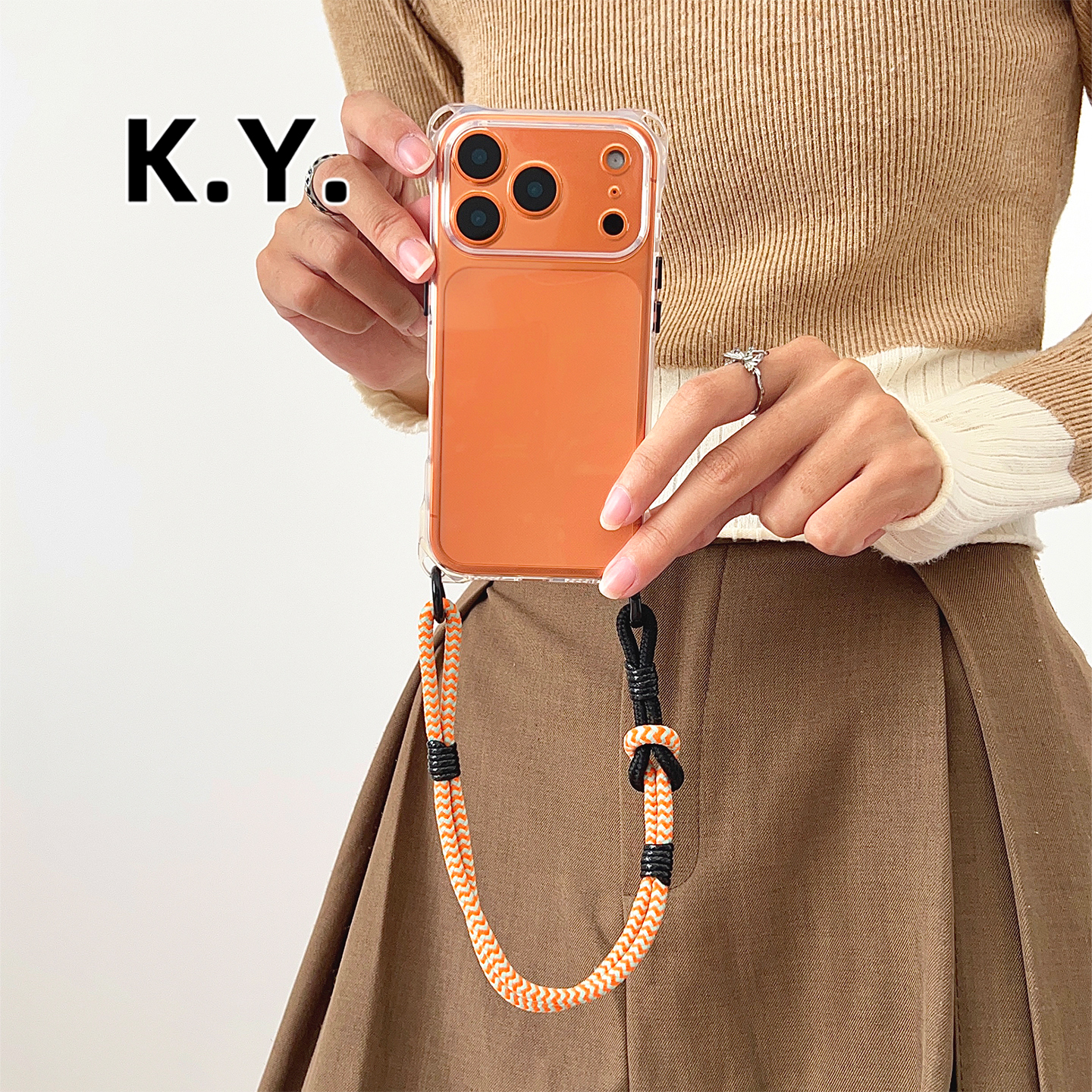 适用于苹果17手机壳挂绳斜挎背带纯色透明手提腕带小米华为保护壳