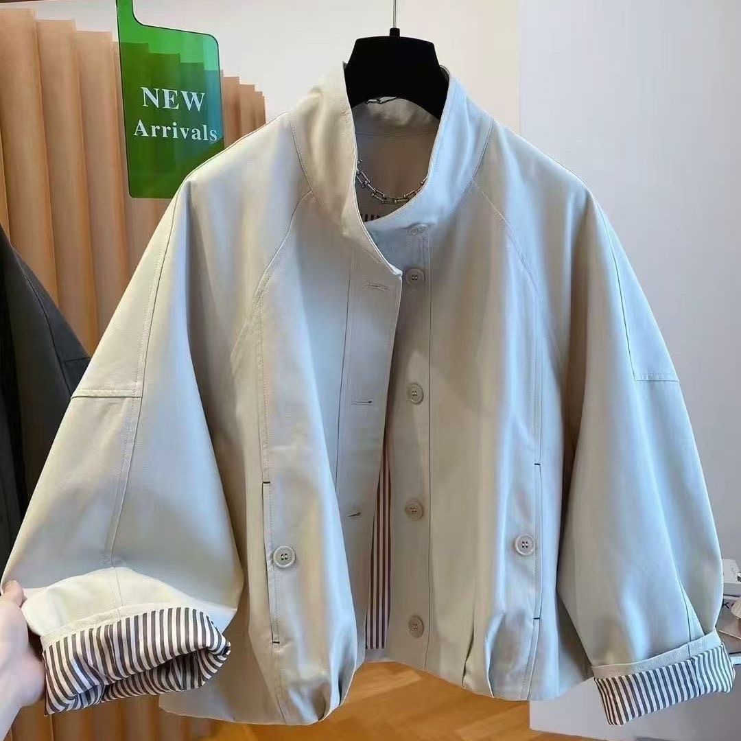 高级感韩系立领撞色工装外套女秋季新款风衣港风休闲流行冲锋衣