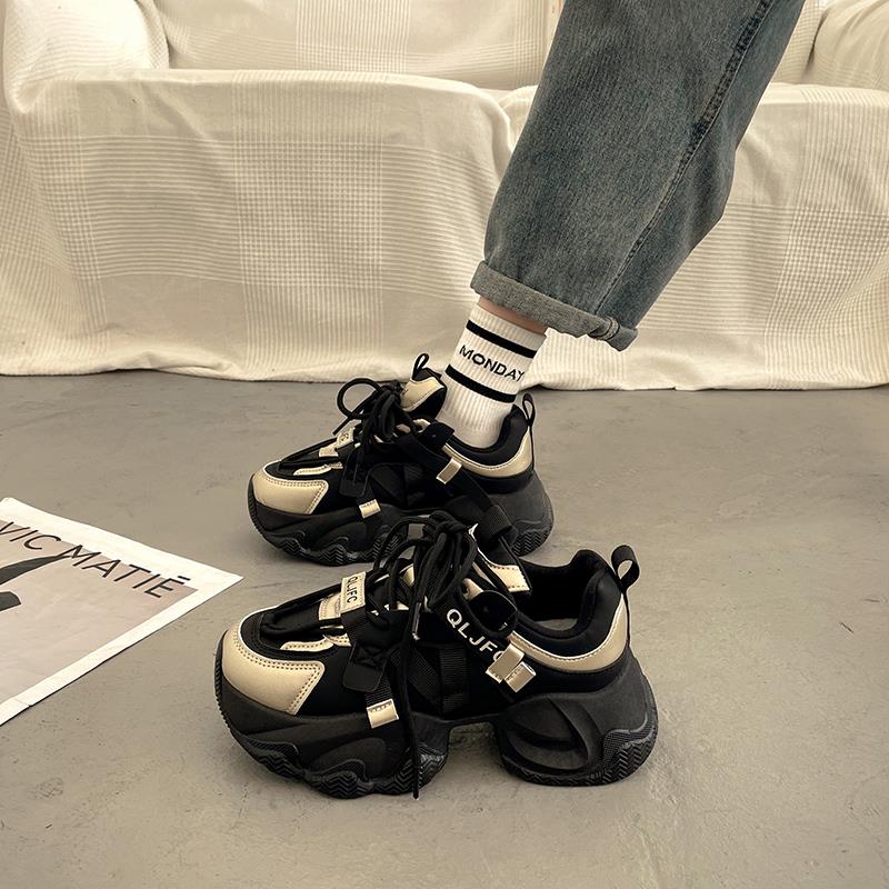 她他百伦显脚小厚底老爹鞋女加绒百搭炸街2025秋秋新款爆款增高休