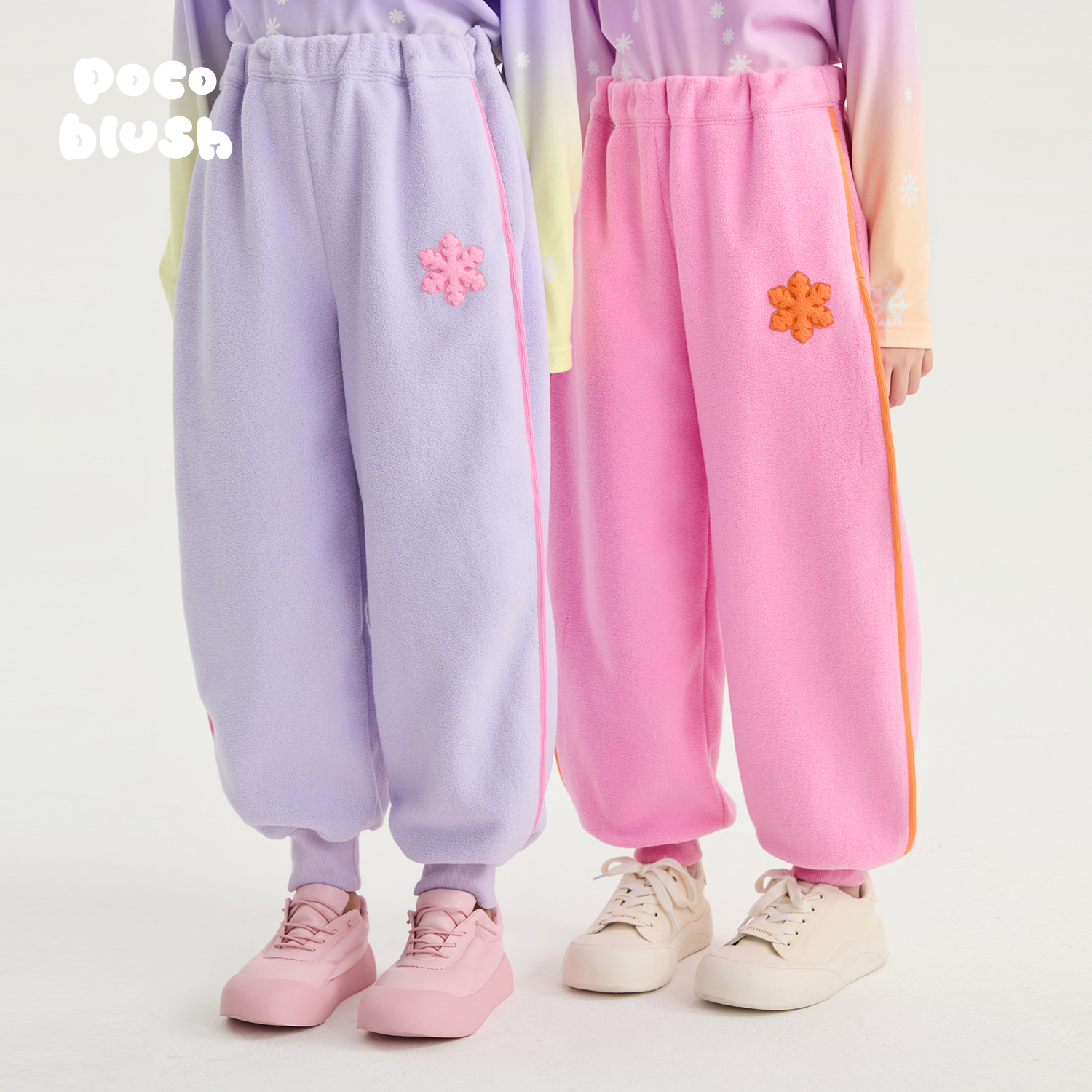pocoblush小小雪花暖绒长裤女童秋冬2025新款温暖舒适摇粒绒裤子