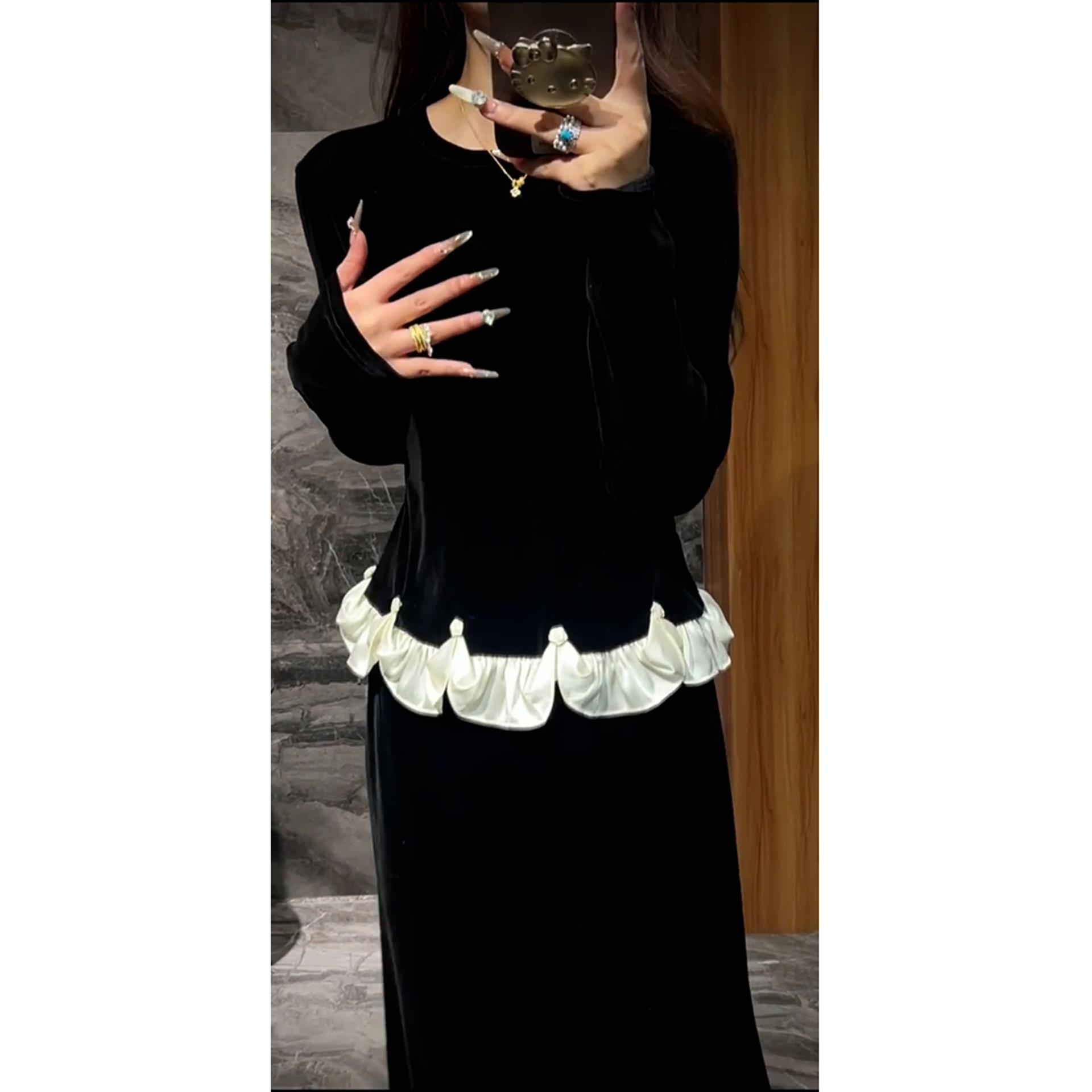 洋气两件套穿搭气质韩系秋冬不撞款巨好看的轻奢高级感黑色套装