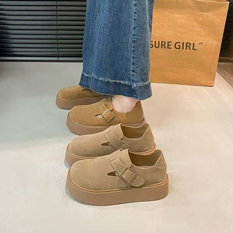 牛皮勃肯鞋女2025春季新款厚底增高一脚蹬时髦板鞋601