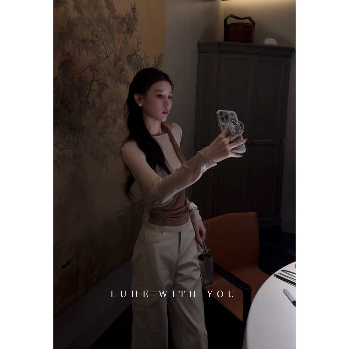 LUHE【贝蒂日记】hehe私服~天丝羊毛针织料拼色上衣+100棉牛仔裤