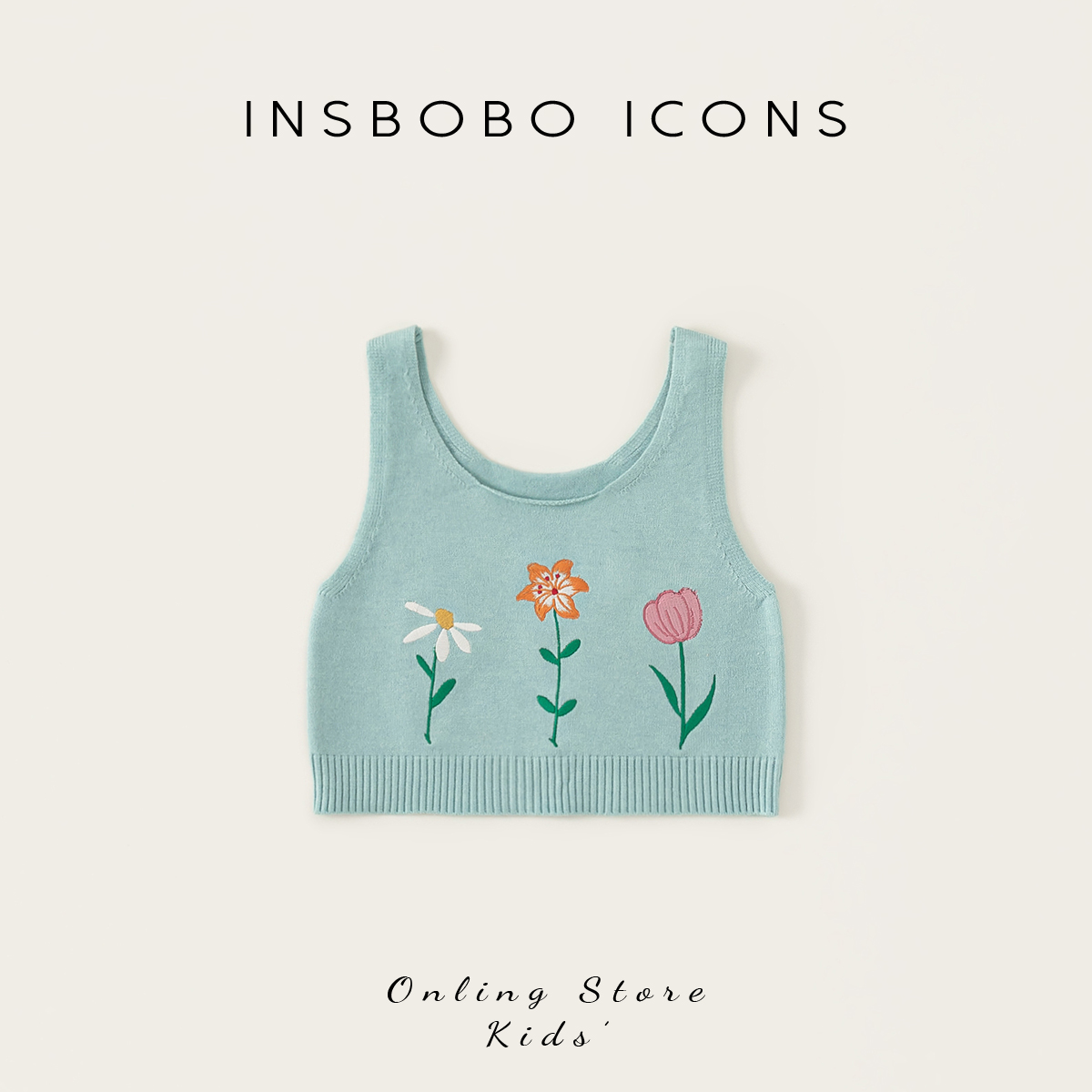 INSbobo女童马甲春秋新品上衣洋气花朵绣花毛衣马甲CY25119