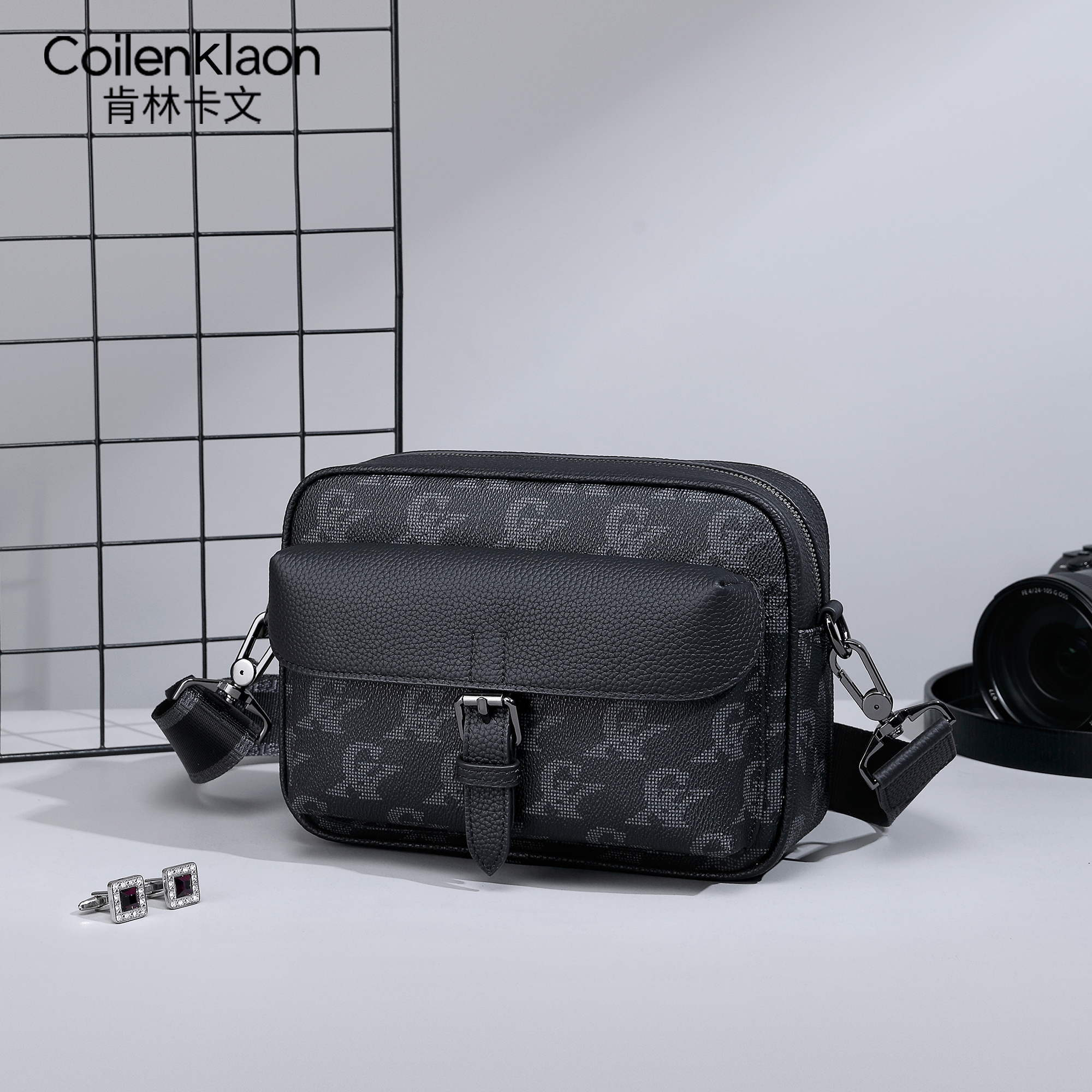 欧美复古男士单肩斜跨包简约时尚休闲百搭真皮潮流轻便小包包肩包