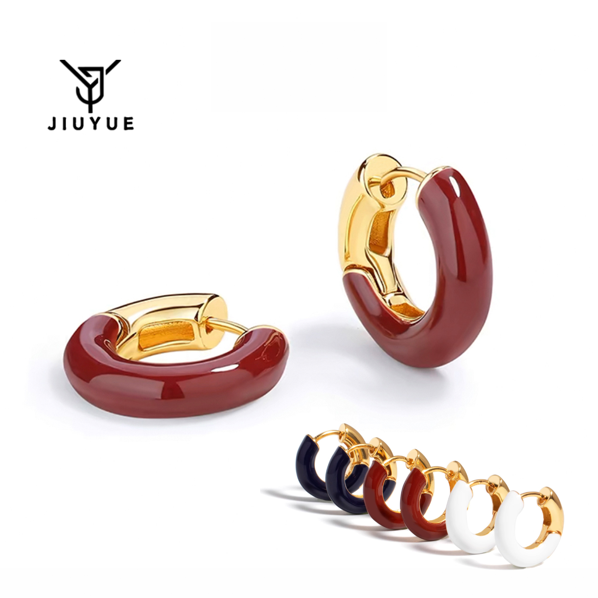 925银耳饰 安哥拉红色圆环珐琅耳环女轻奢小众2025年新款法式耳圈