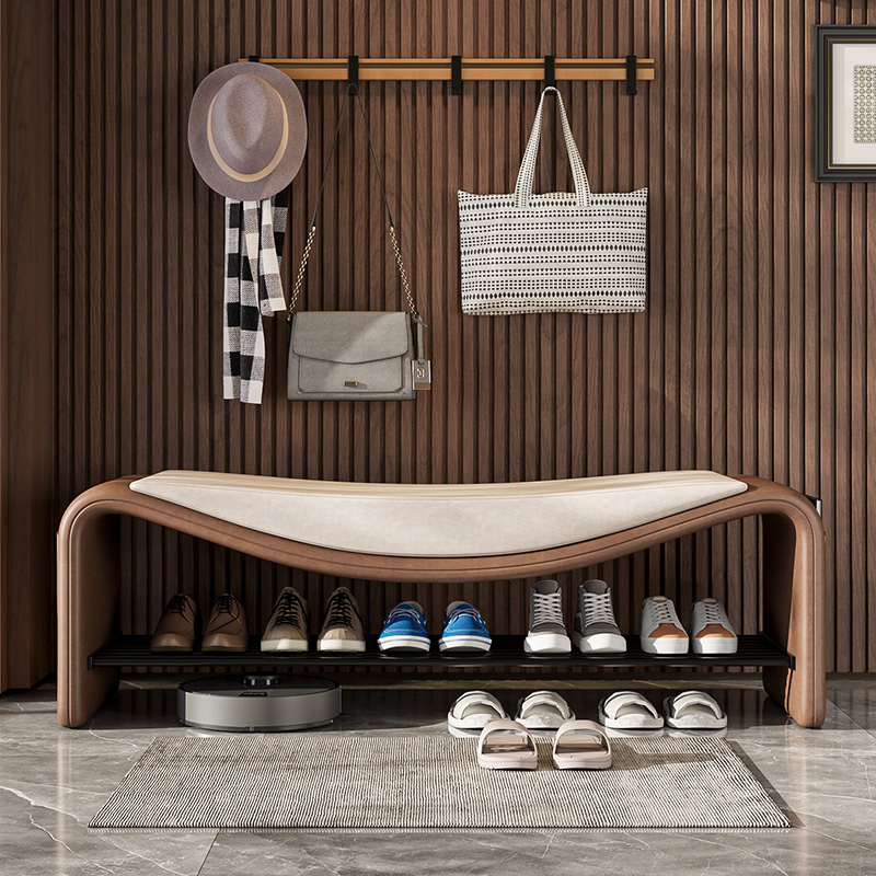 门口换鞋凳家用轻奢高级感进门可坐穿鞋柜一体入户卧室床尾长条凳