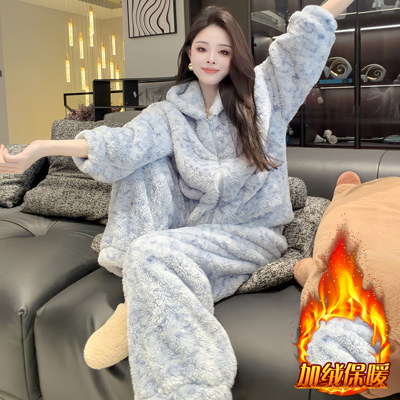 加绒加厚设计感休闲套装女2025年冬季新款遮肉外套阔腿裤两件套