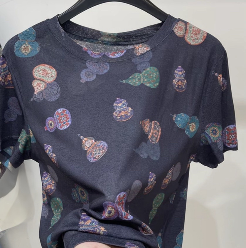 高丽麻 双面印花上衣女时尚百搭洋气打底小衫【气质·百搭】