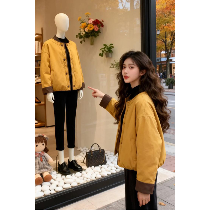 2025冬季新款时尚显瘦加厚棉服女士纯色洋气宽松百搭棉衣爆款女装