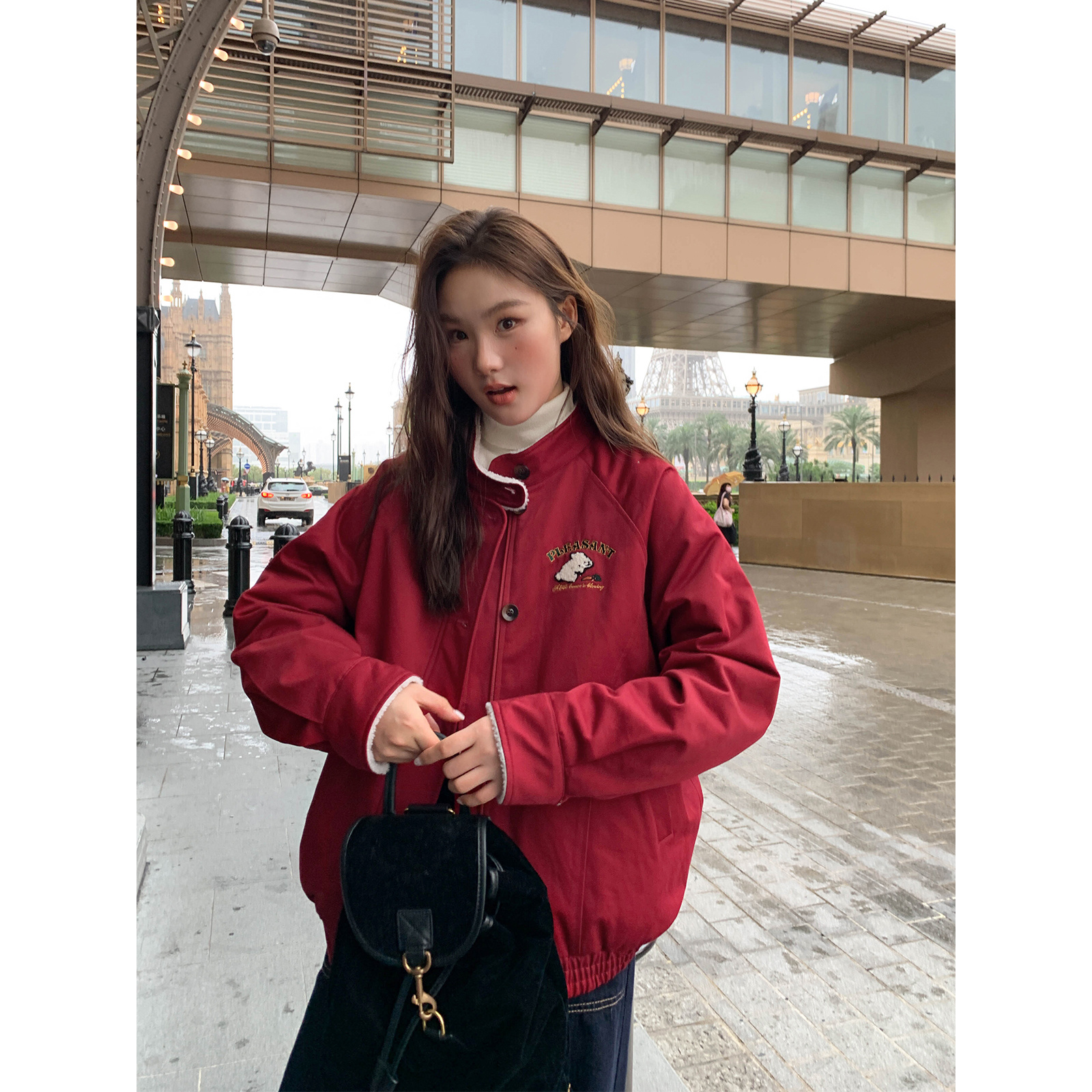 短款ins韩版秋冬春秋休闲百学生加绒加厚立领设计感复古外套上