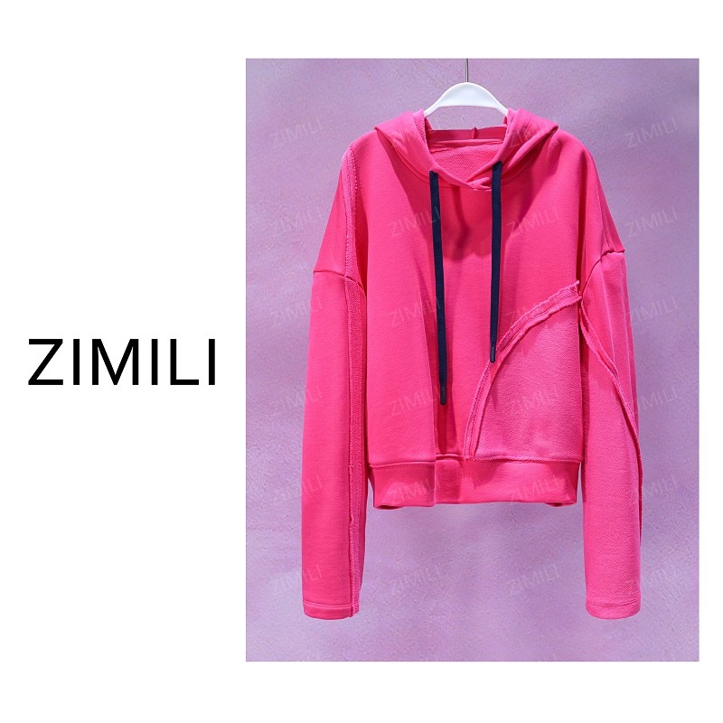 【亮哥女装】2025冬季新品《红海棠》洋红色拼接连帽卫衣5961-K3