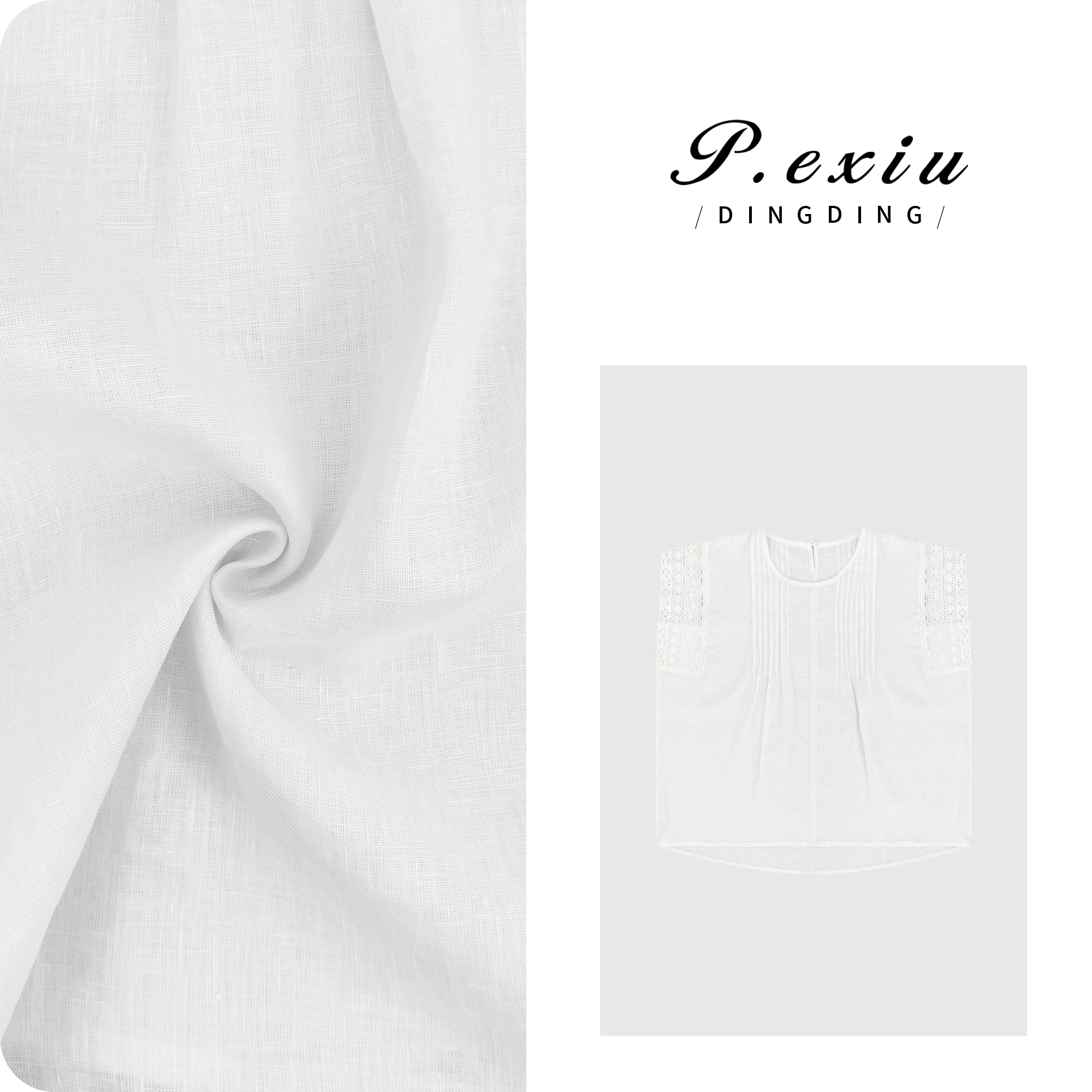 PanYiXiu/潘依绣【悠悠夏日】100%亚麻拼接镂空勾花飞袖衬衫WH00357